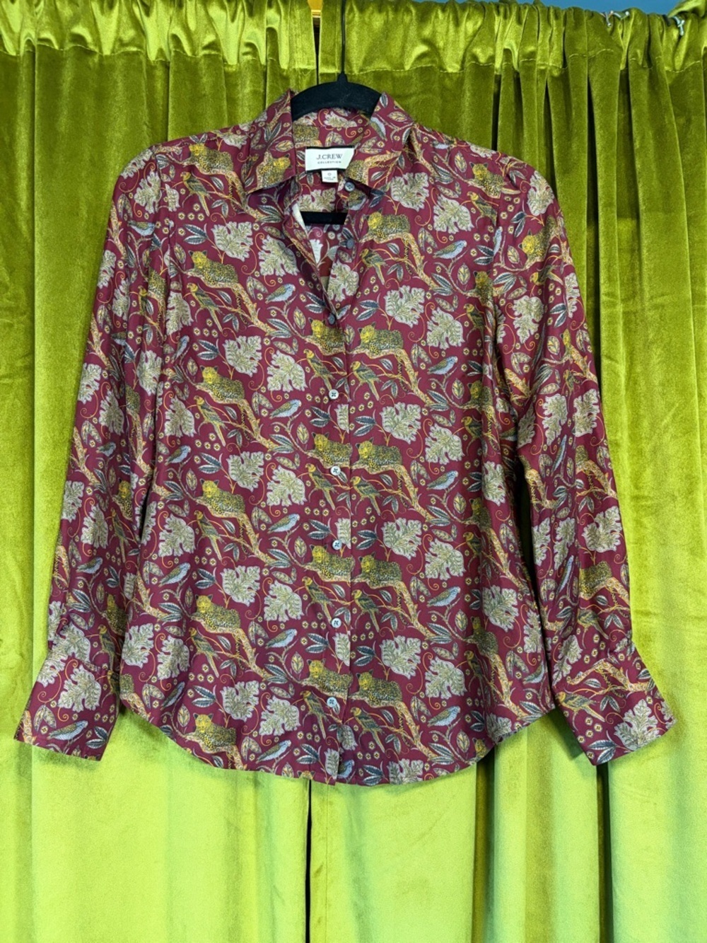 J. Crew Collection Silk Twill in Burgundy Jungle Cats Print Size 0 $168
